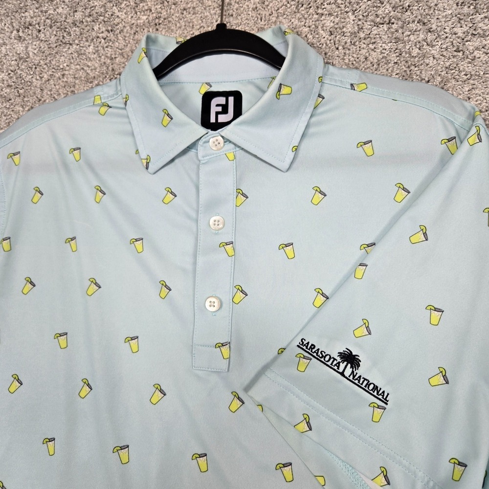 FootJoy golf‎ Polo Mens Medium Blue Lemonade Cup AOP Printed Sarasota National